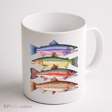 River Fish Trout Salmon Colorful Trout In A Row Coffee Mug back