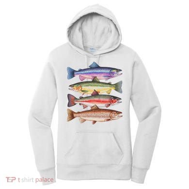 River Fish Trout Salmon Colorful Trout In A Row Women's Hoodie
