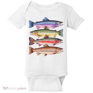 River Fish Trout Salmon Colorful Trout In A Row Baby Bodysuit