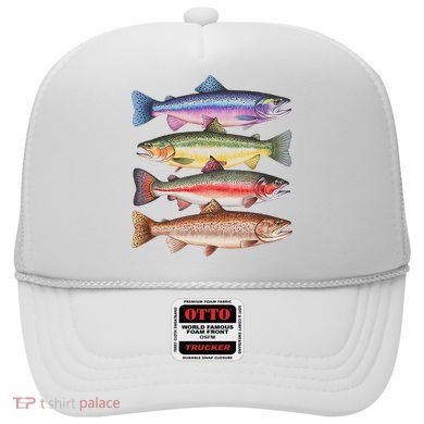 River Fish Trout Salmon Colorful Trout In A Row Hat