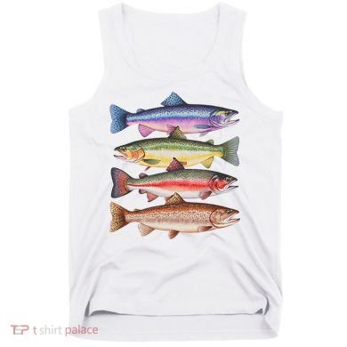 River Fish Trout Salmon Colorful Trout In A Row Tank Top