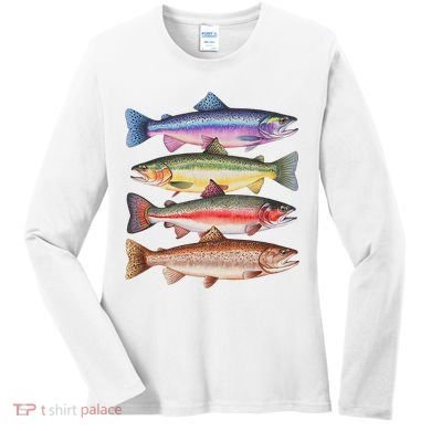 River Fish Trout Salmon Colorful Trout In A Row Women's Long Sleeve Shirt