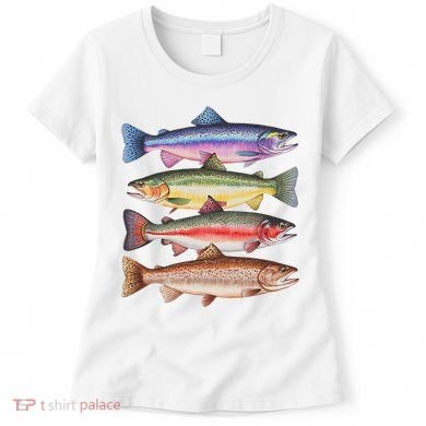 River Fish Trout Salmon Colorful Trout In A Row Women's T-Shirt