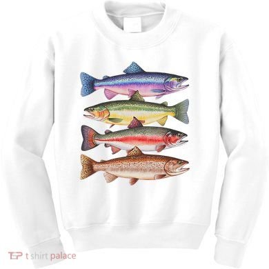 River Fish Trout Salmon Colorful Trout In A Row Kids Sweatshirt