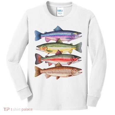 River Fish Trout Salmon Colorful Trout In A Row Kids Long Sleeve Shirt