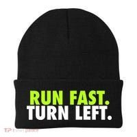 Run Fast Turn Left Funny Track Runner Motivational Fitness Beanie thumb 0