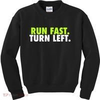 Run Fast Turn Left Funny Track Runner Motivational Fitness Kids Sweatshirt thumb 0