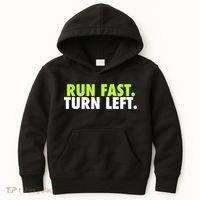 Run Fast Turn Left Funny Track Runner Motivational Fitness Kids Hoodie thumb 0