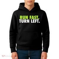 Run Fast Turn Left Funny Track Runner Motivational Fitness Kids Hoodie thumb 4