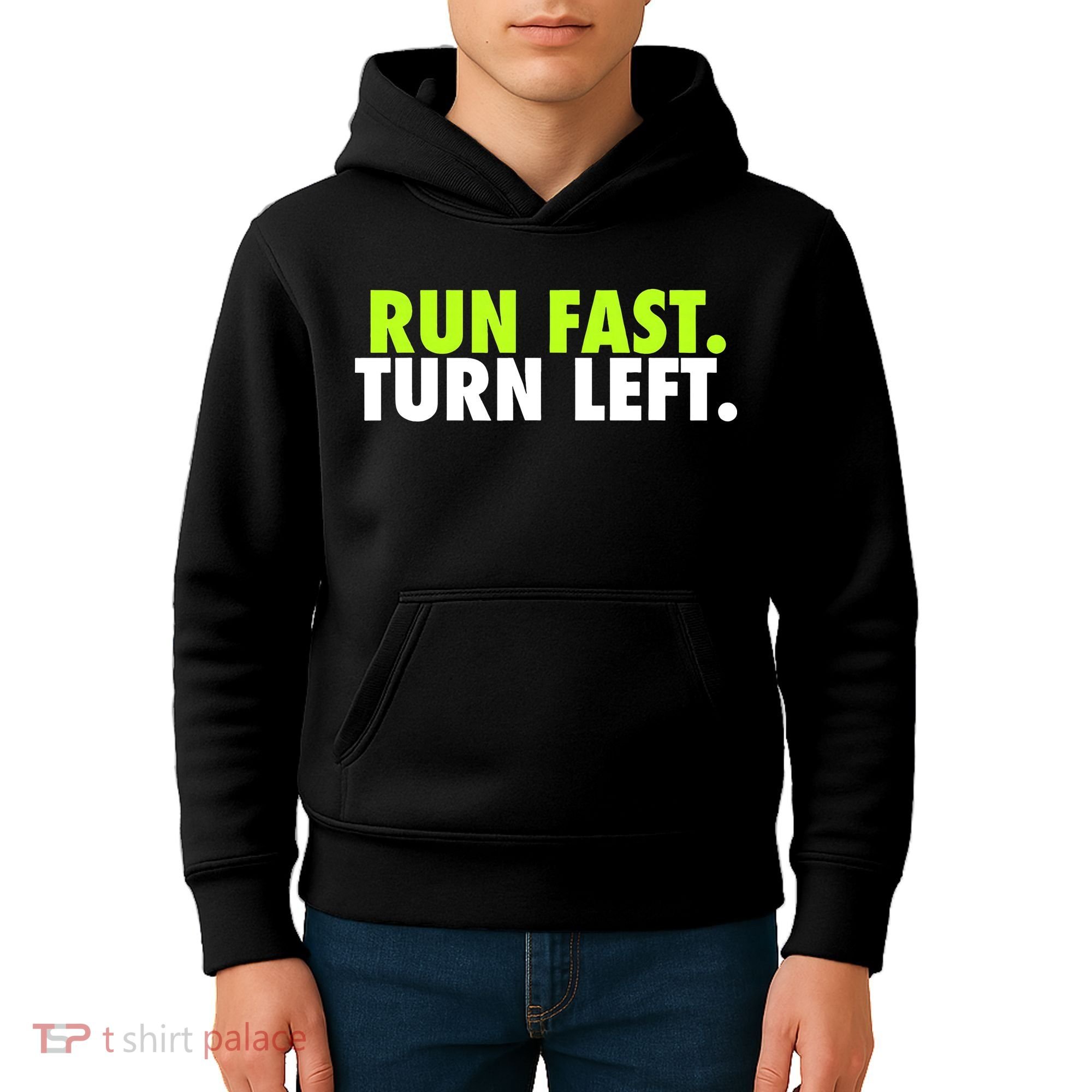 Run Fast Turn Left Funny Track Runner Motivational Fitness Kids Hoodie