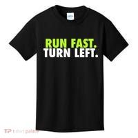 Run Fast Turn Left Funny Track Runner Motivational Fitness Kids T-Shirt thumb 0