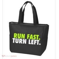 Run Fast Turn Left Funny Track Runner Motivational Fitness Tote Bag thumb 3