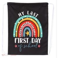 Retired Funny Teacher Retirement My Last First Day Of School Drawstring Bag thumb 0