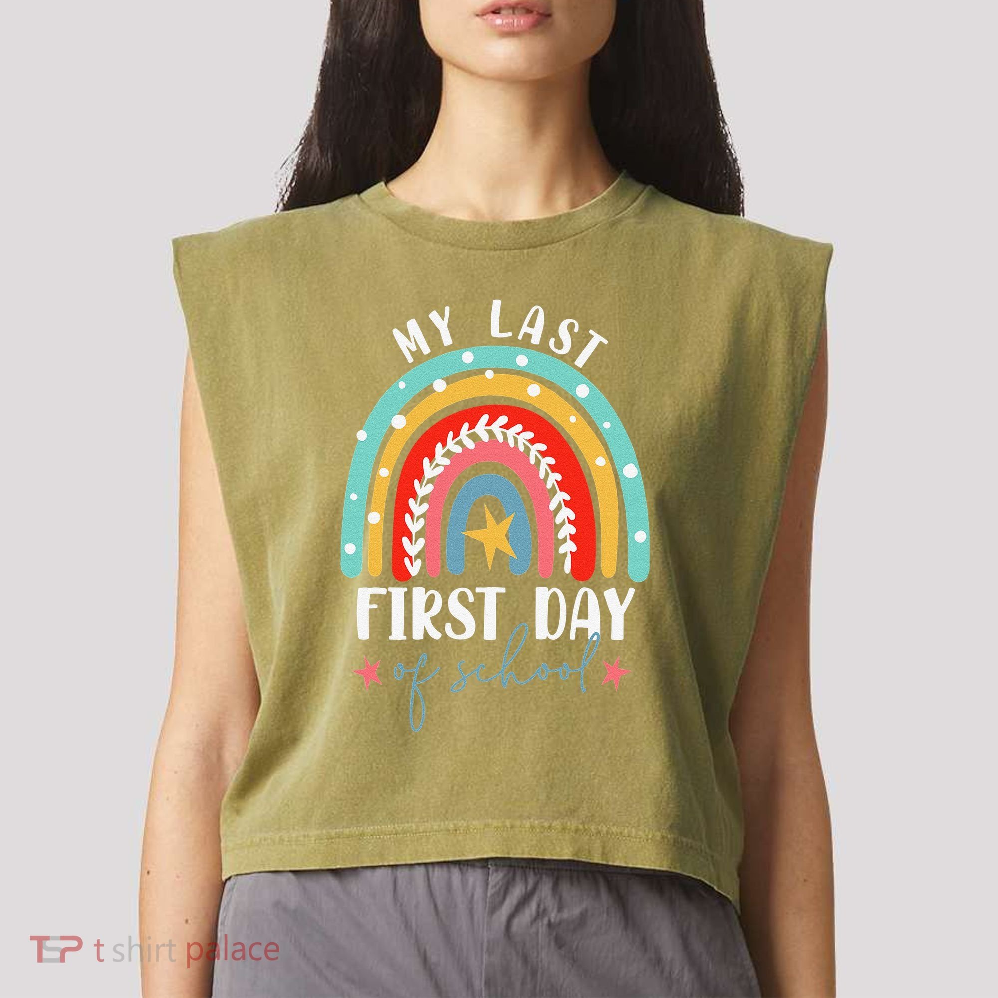 Retired Funny Teacher Retirement My Last First Day Of School Garment-Dyed Women's Muscle Tee