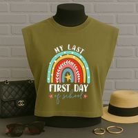 Retired Funny Teacher Retirement My Last First Day Of School Garment-Dyed Women's Muscle Tee thumb 3