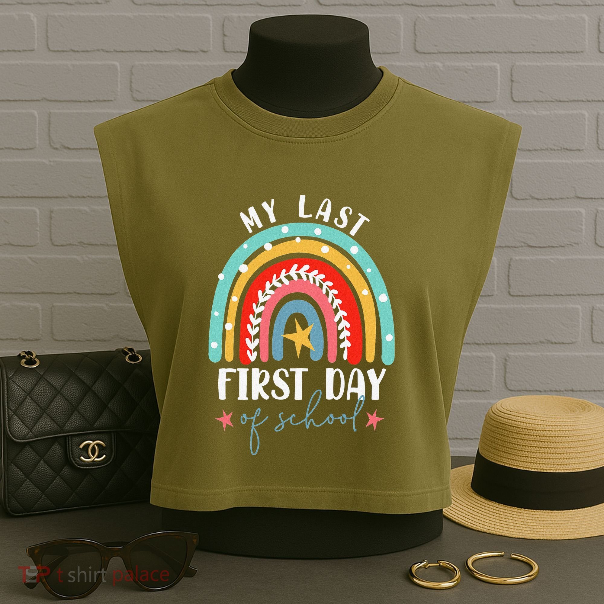 Retired Funny Teacher Retirement My Last First Day Of School Garment-Dyed Women's Muscle Tee