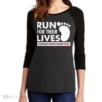 Run For Their Lives #Bring Them Home Now Women's Tri-Blend 3/4-Sleeve Raglan Shirt thumb 2