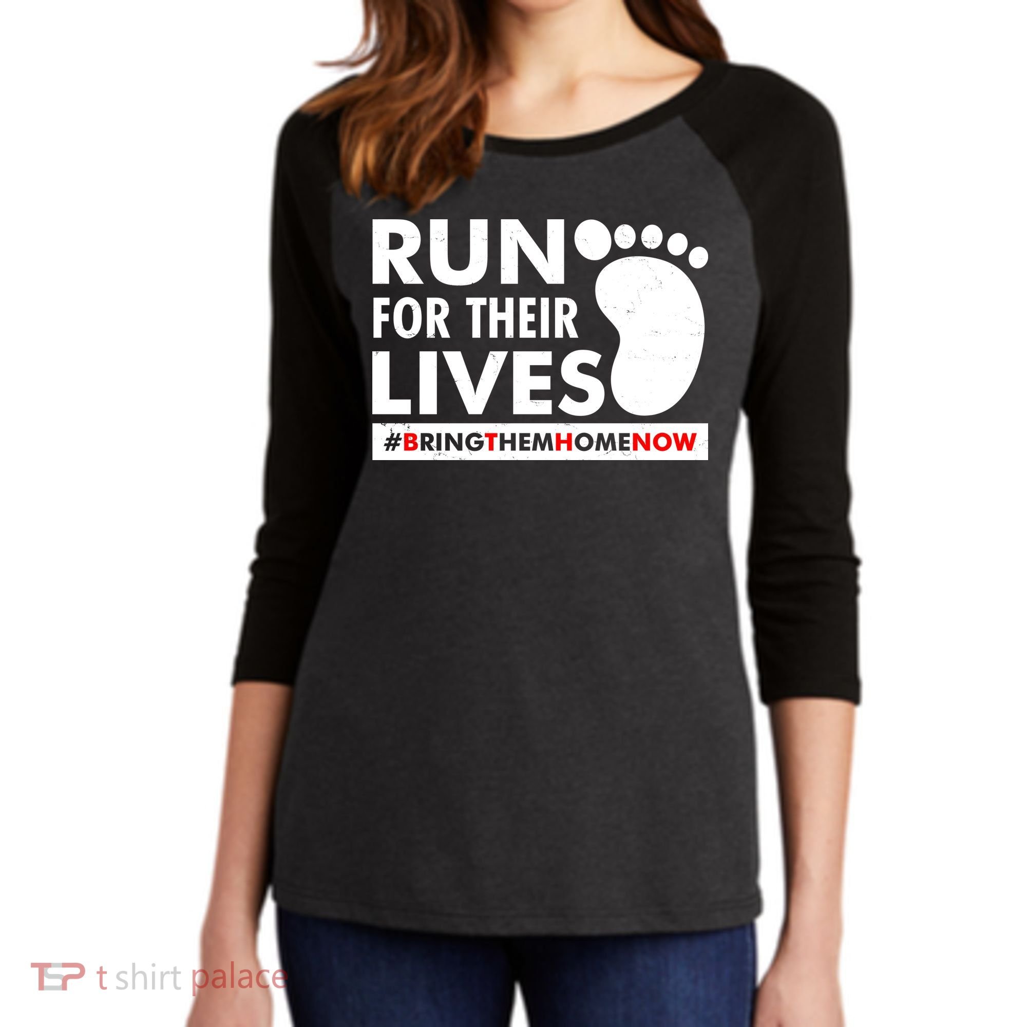 Run For Their Lives #Bring Them Home Now Women's Tri-Blend 3/4-Sleeve Raglan Shirt