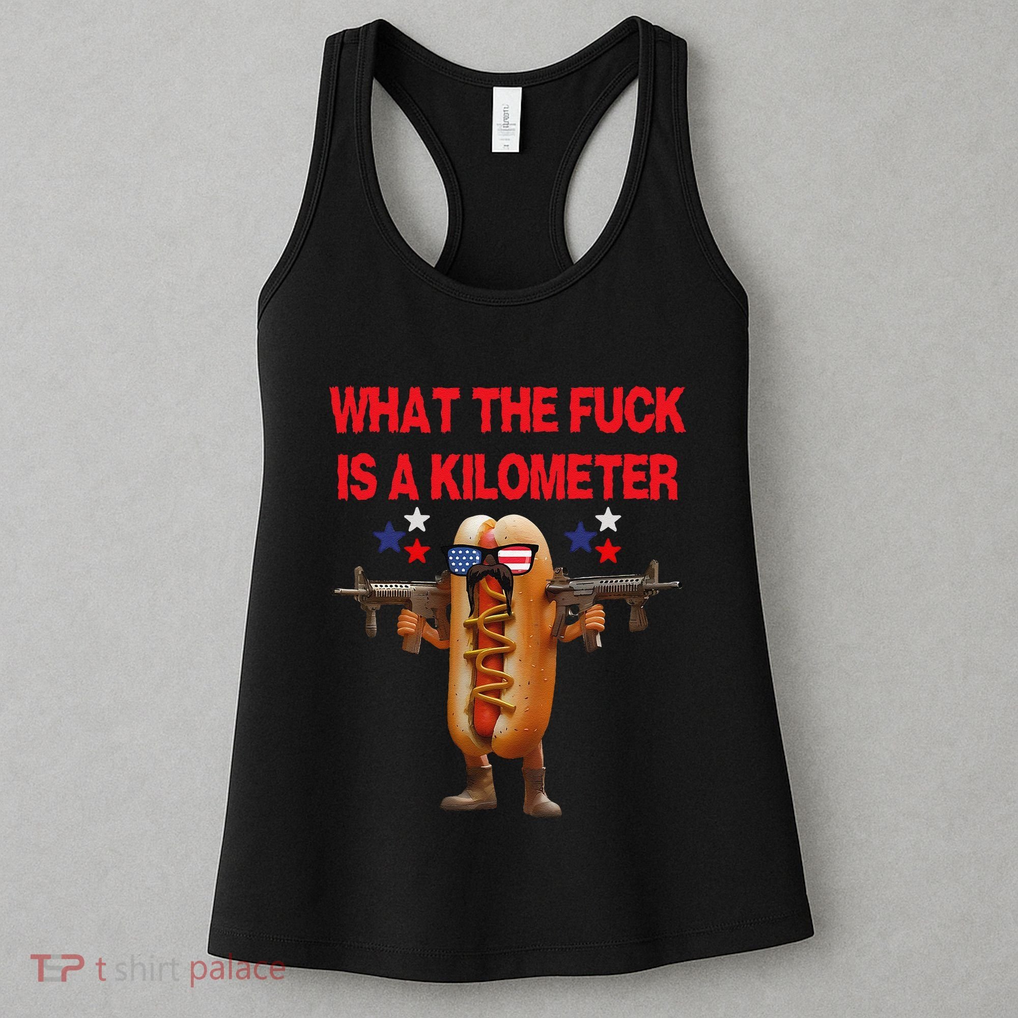 Retro Funny Wtf Is A Kilometer American Hotdog 4th Of July Women's Tank Top
