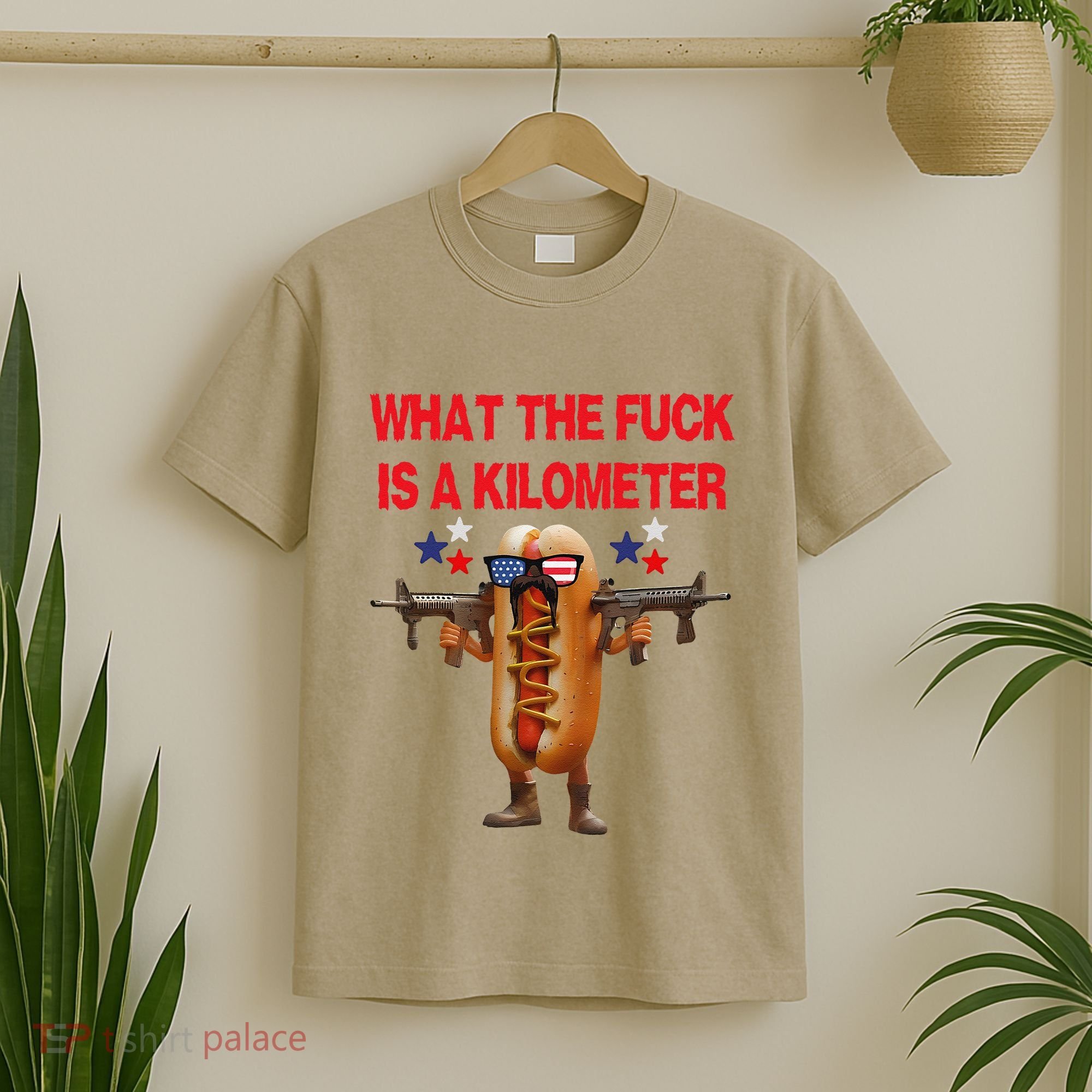 Retro Funny Wtf Is A Kilometer American Hotdog 4th Of July T-Shirt