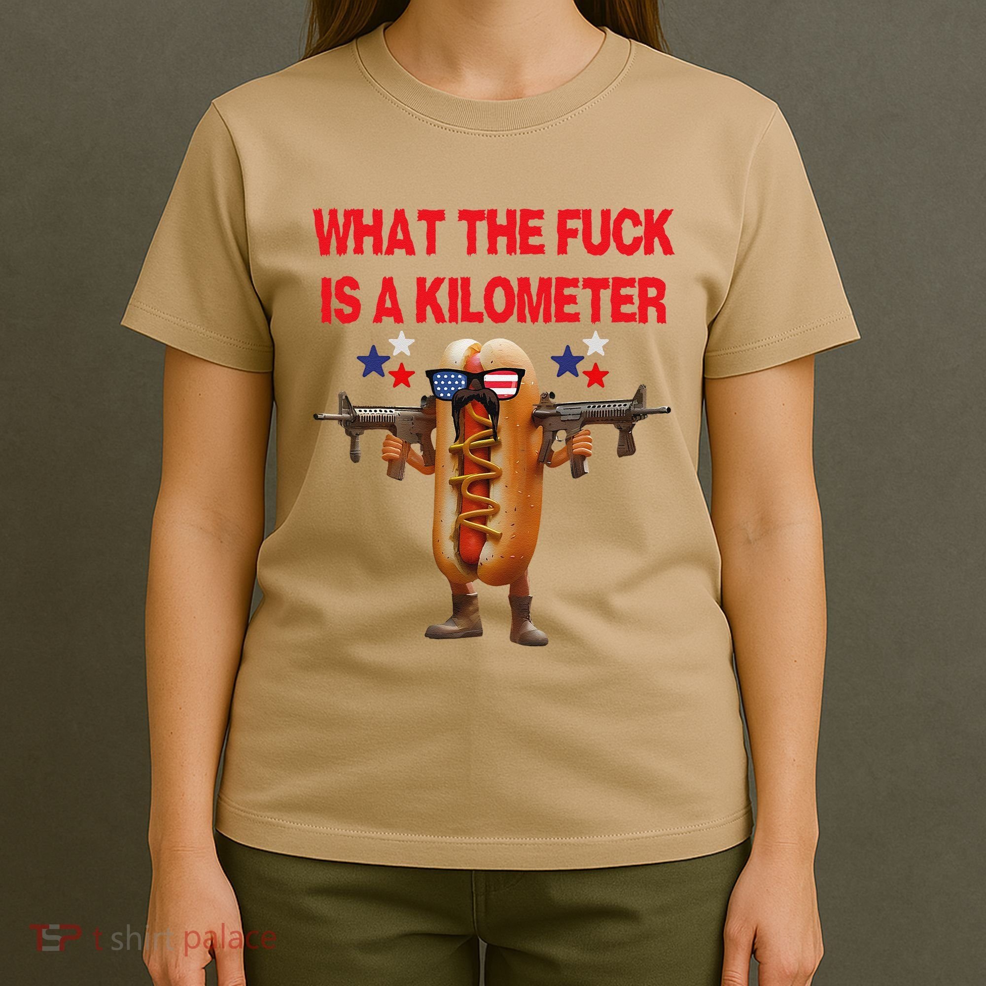 Retro Funny Wtf Is A Kilometer American Hotdog 4th Of July T-Shirt