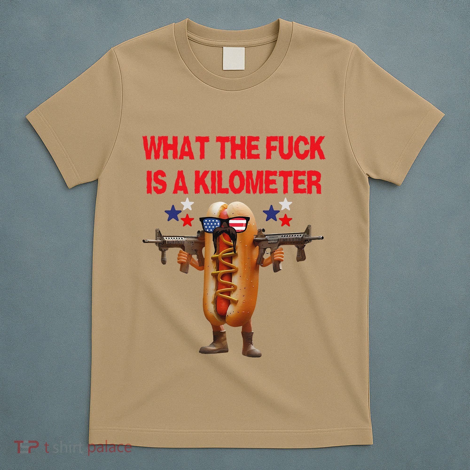 Retro Funny Wtf Is A Kilometer American Hotdog 4th Of July T-Shirt