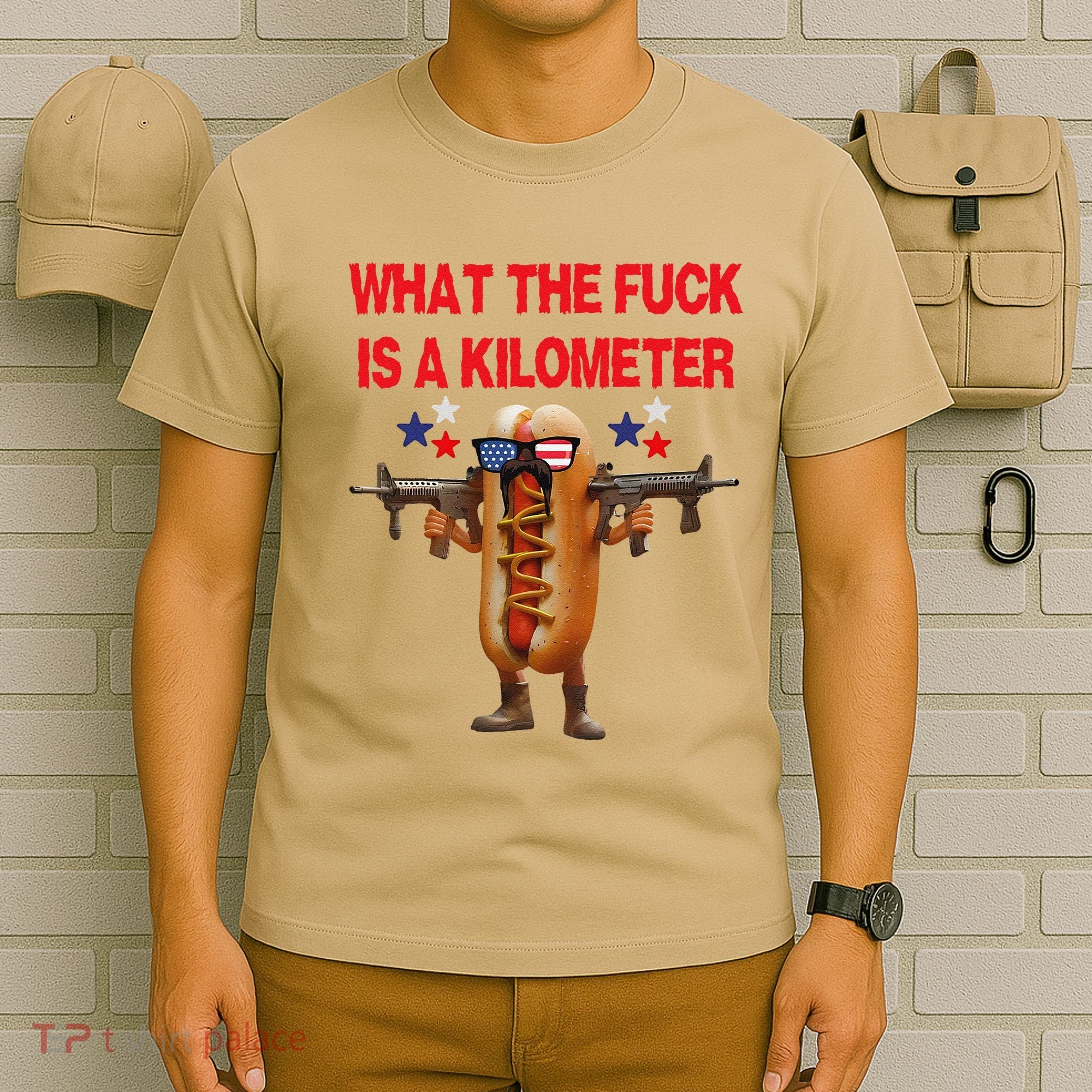 Retro Funny Wtf Is A Kilometer American Hotdog 4th Of July T-Shirt