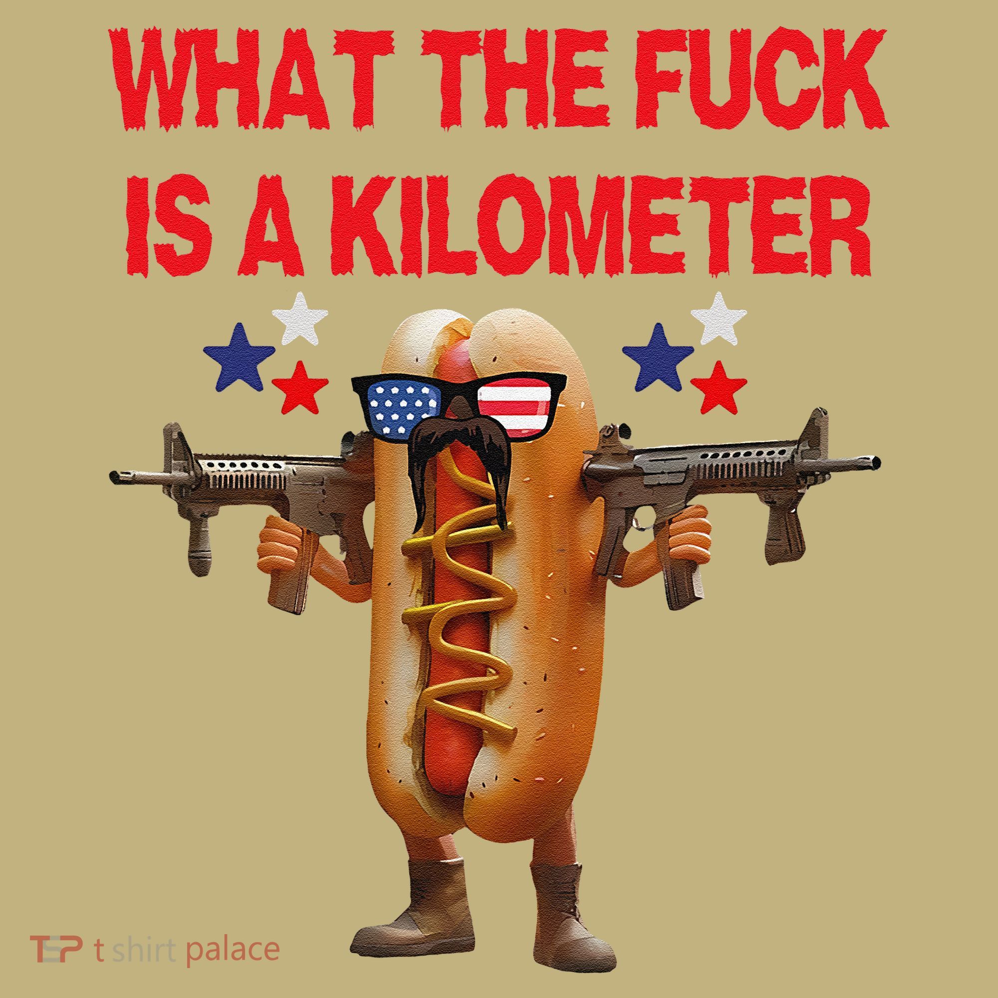 Retro Funny Wtf Is A Kilometer American Hotdog 4th Of July T-Shirt