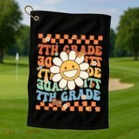 Retro Groovy 7Th Grade Back To School Happy First Day School Cool Gift Golf Towel thumb 1