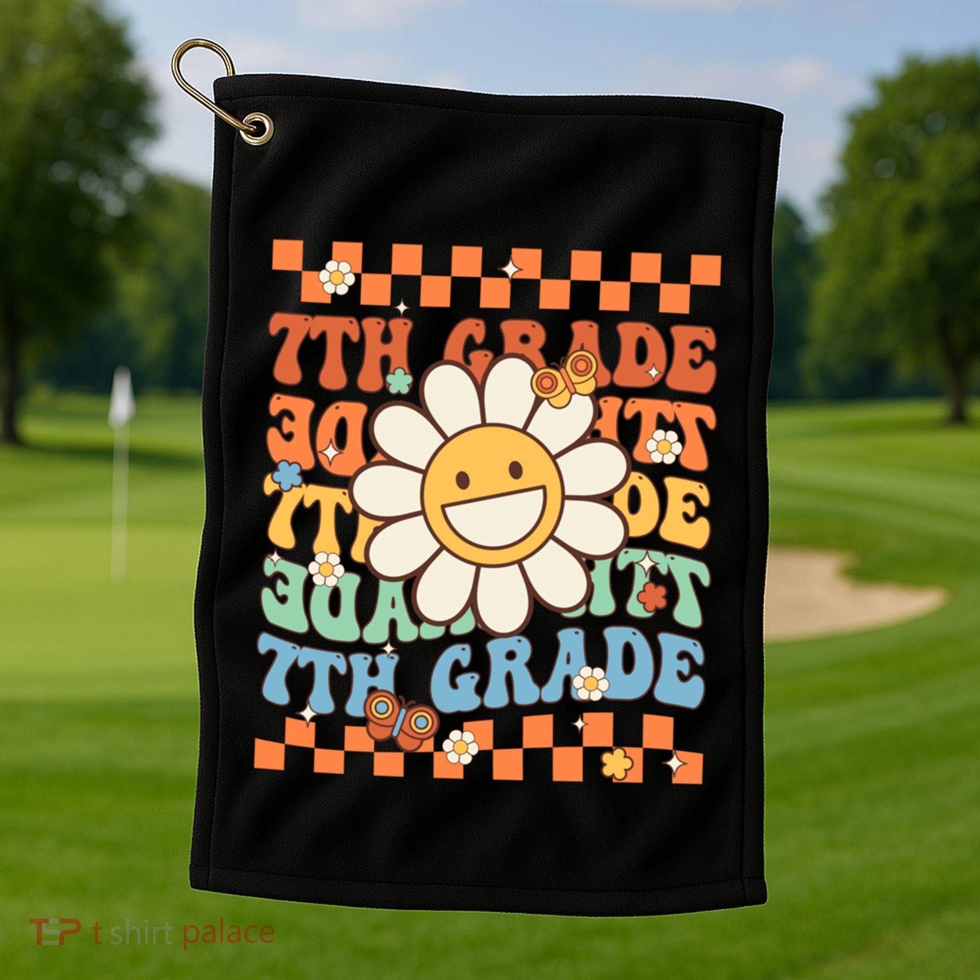 Retro Groovy 7Th Grade Back To School Happy First Day School Cool Gift Golf Towel