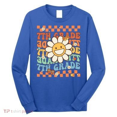 Retro Groovy 7Th Grade Back To School Happy First Day School Cool Gift Long Sleeve Shirt