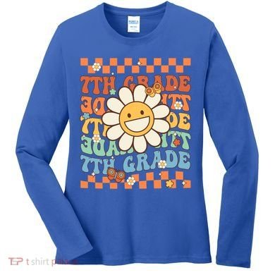 Retro Groovy 7Th Grade Back To School Happy First Day School Cool Gift Women's Long Sleeve Shirt