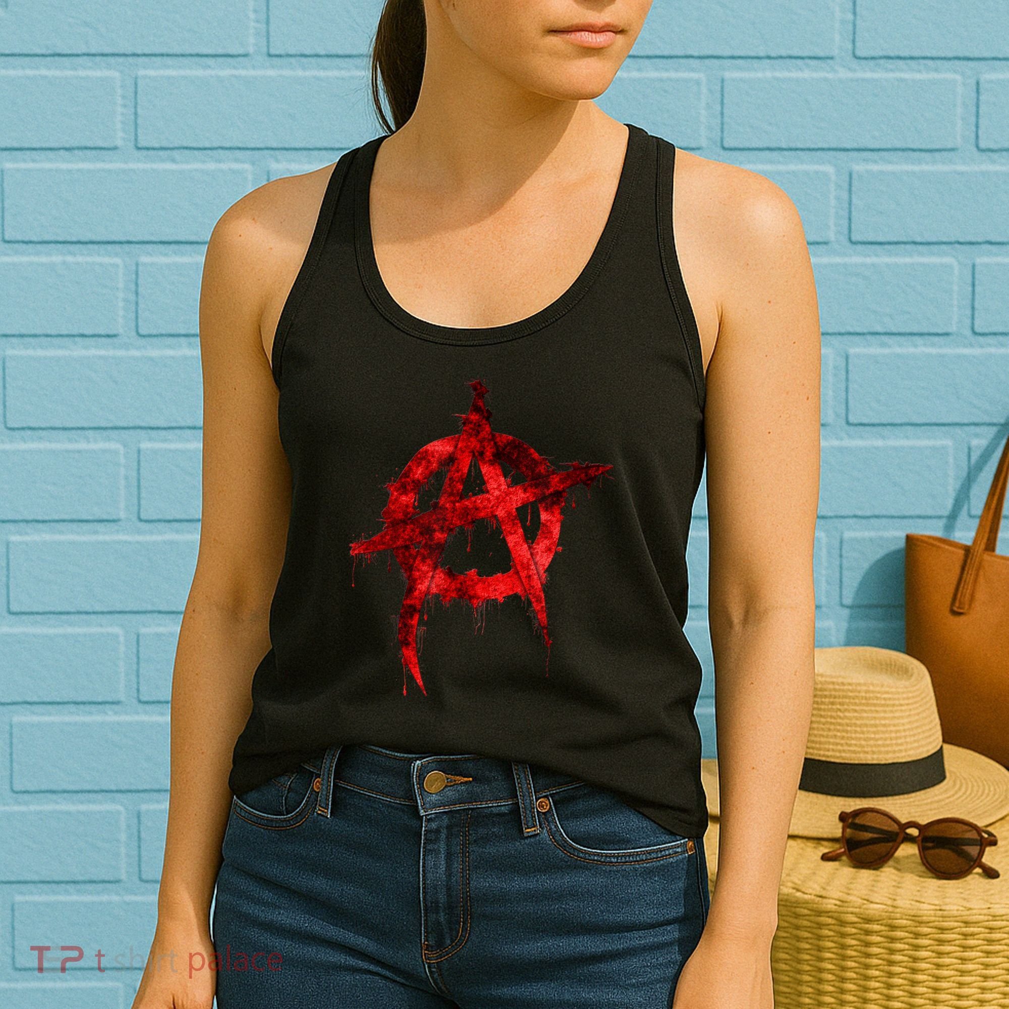 Red Graffiti Anarchy Symbol Women's Tank Top