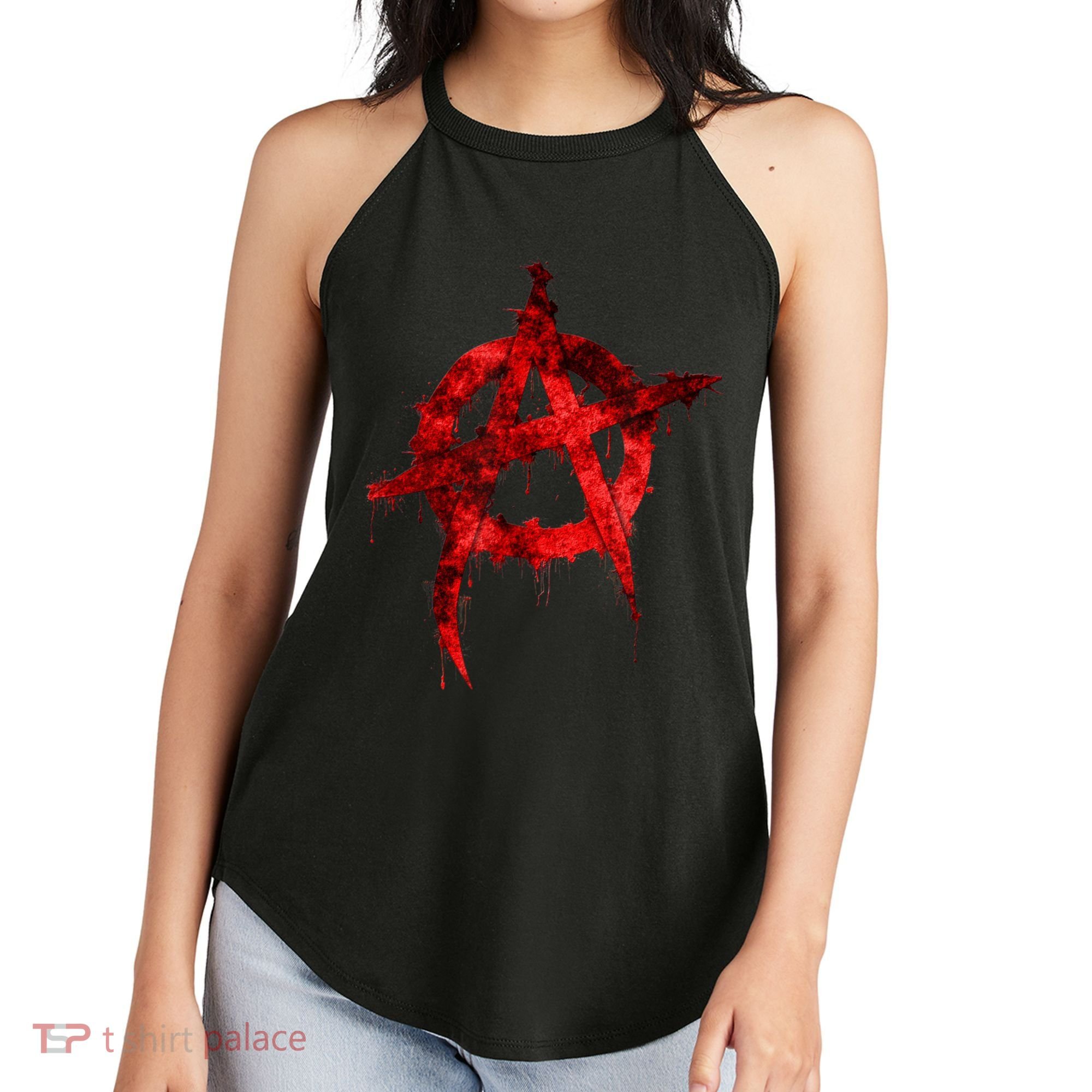 Red Graffiti Anarchy Symbol Women's Perfect Tri Rocker Tank
