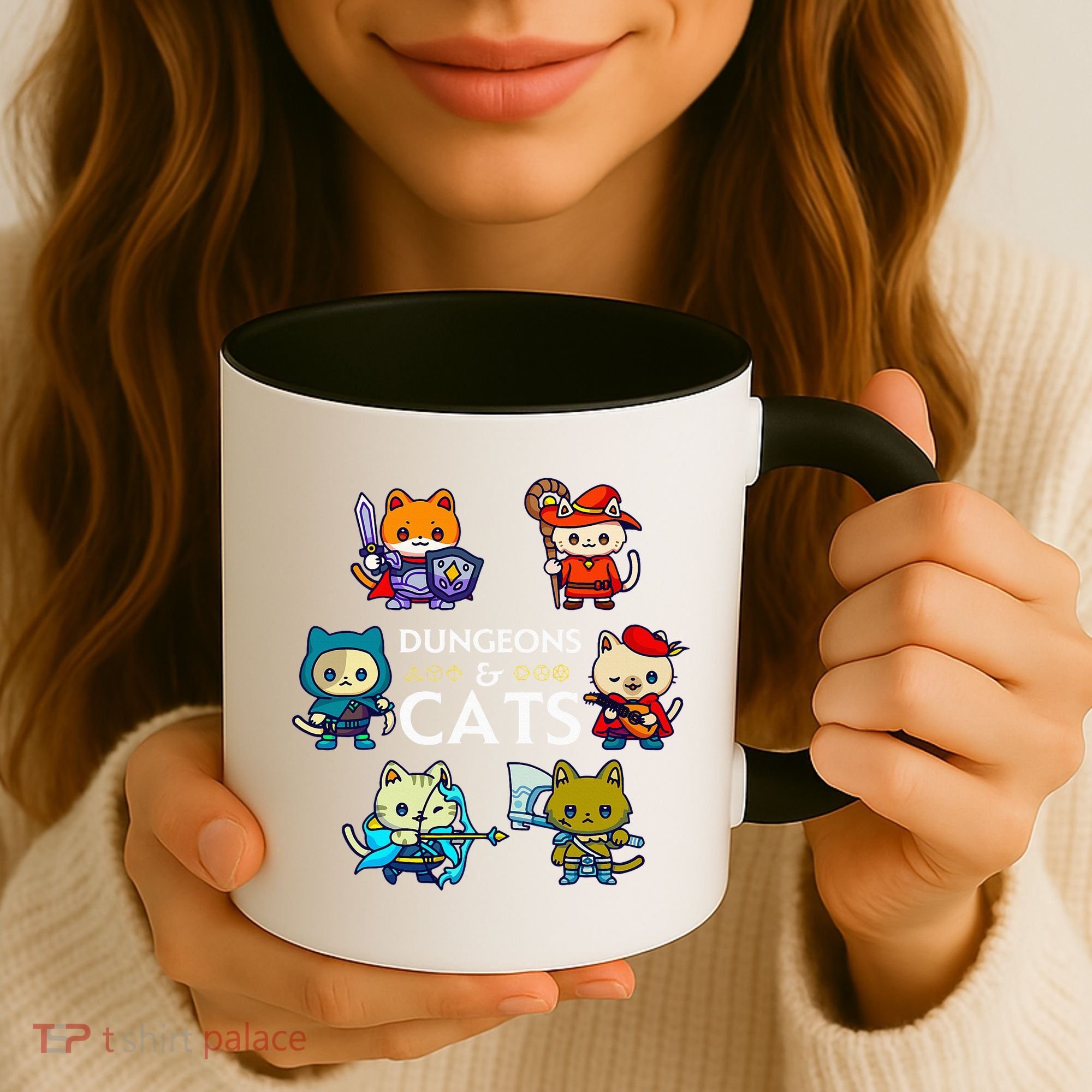 RPG Gamer And Cats D20 Dice Nerdy  Coffee Mug