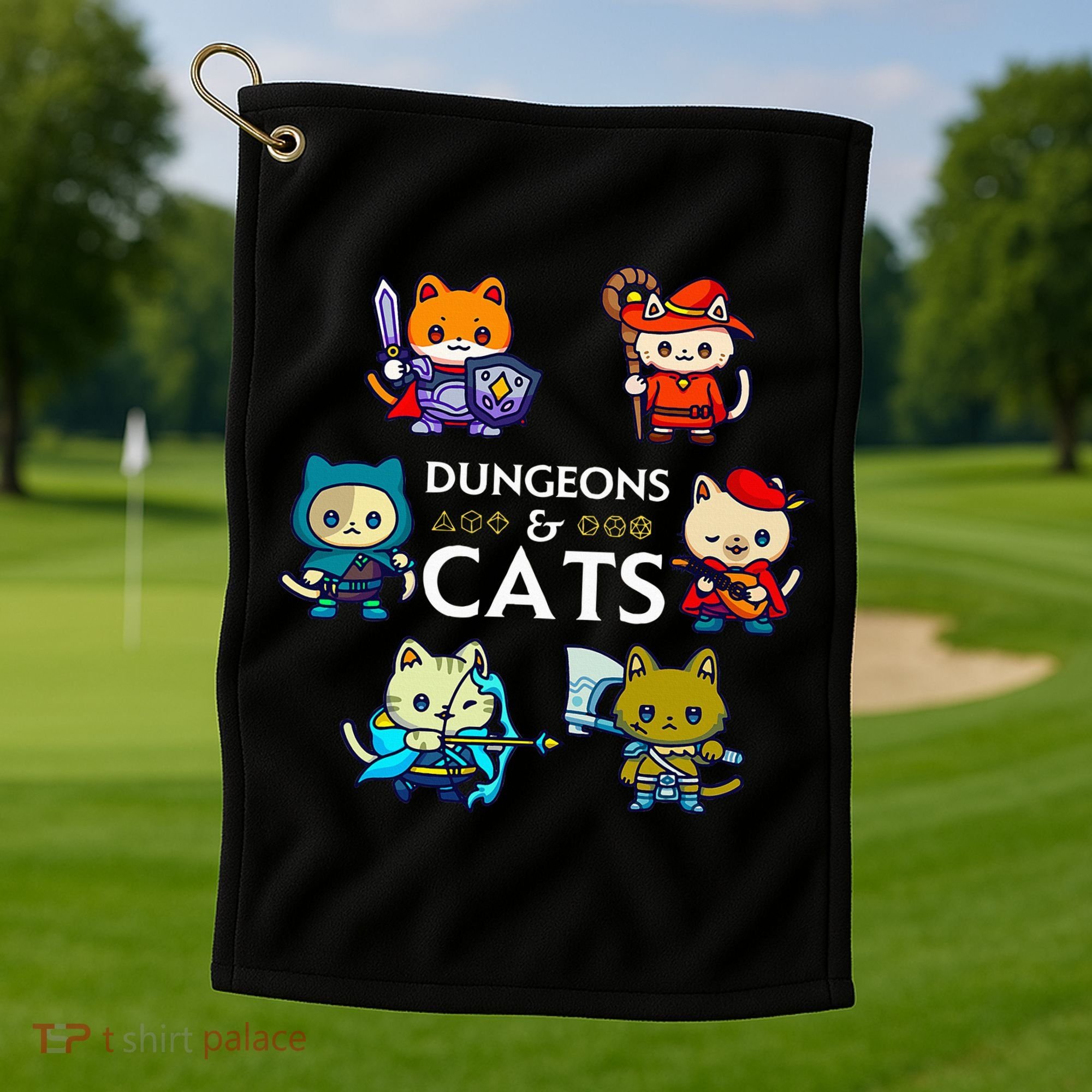 RPG Gamer And Cats D20 Dice Nerdy  Golf Towel