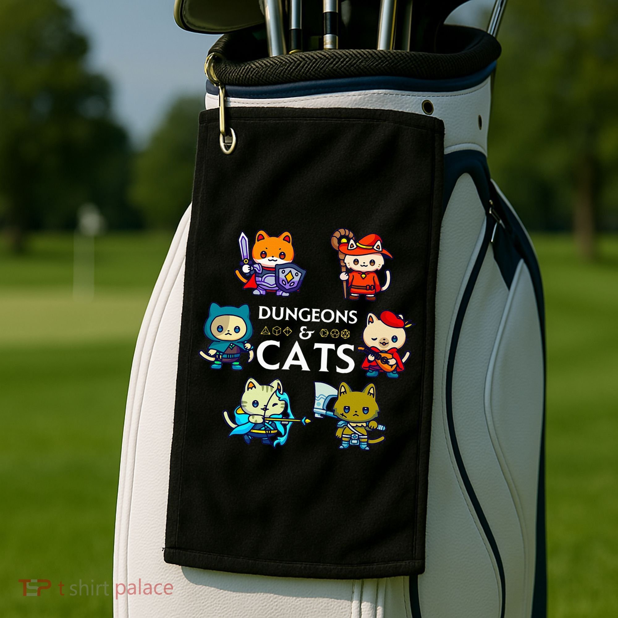 RPG Gamer And Cats D20 Dice Nerdy  Golf Towel