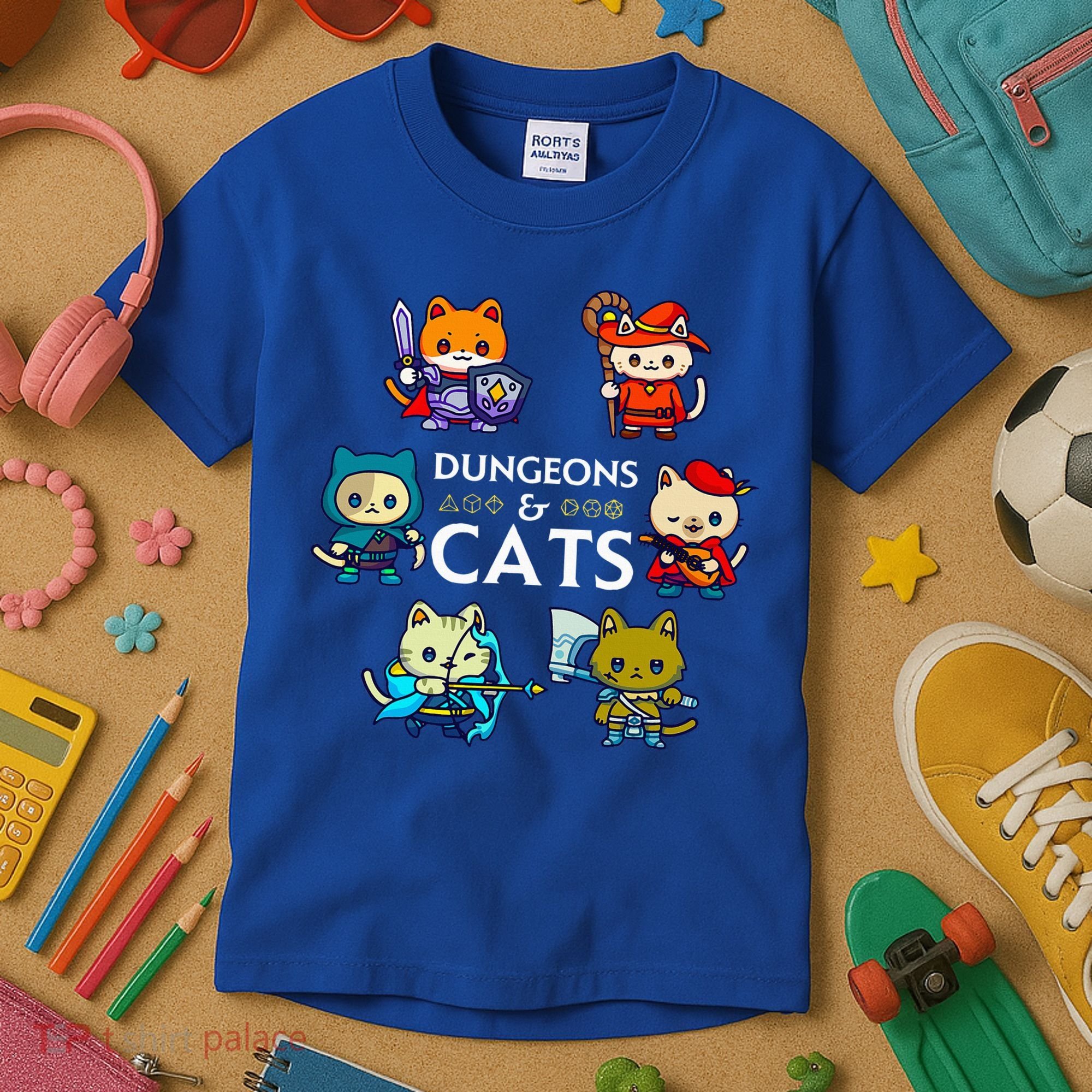 RPG Gamer And Cats D20 Dice Nerdy  Kids T-Shirt
