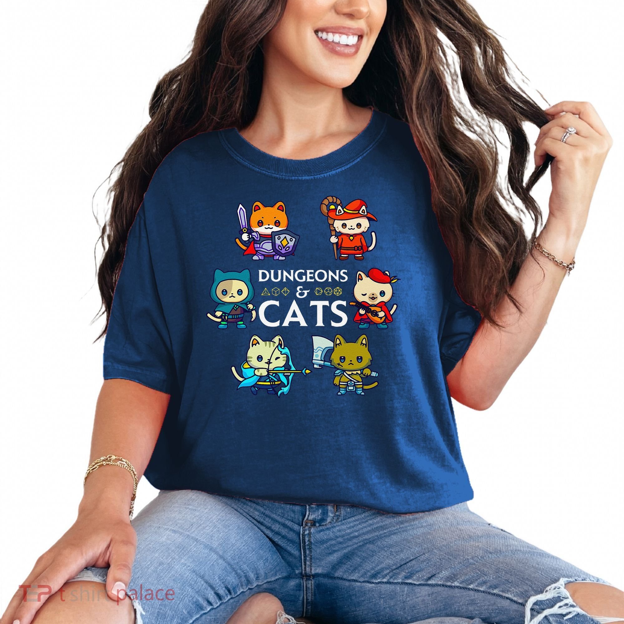 Rpg Gamer And Cats D20 Dice Nerdy Cute Cat Comfort Colors T-Shirt