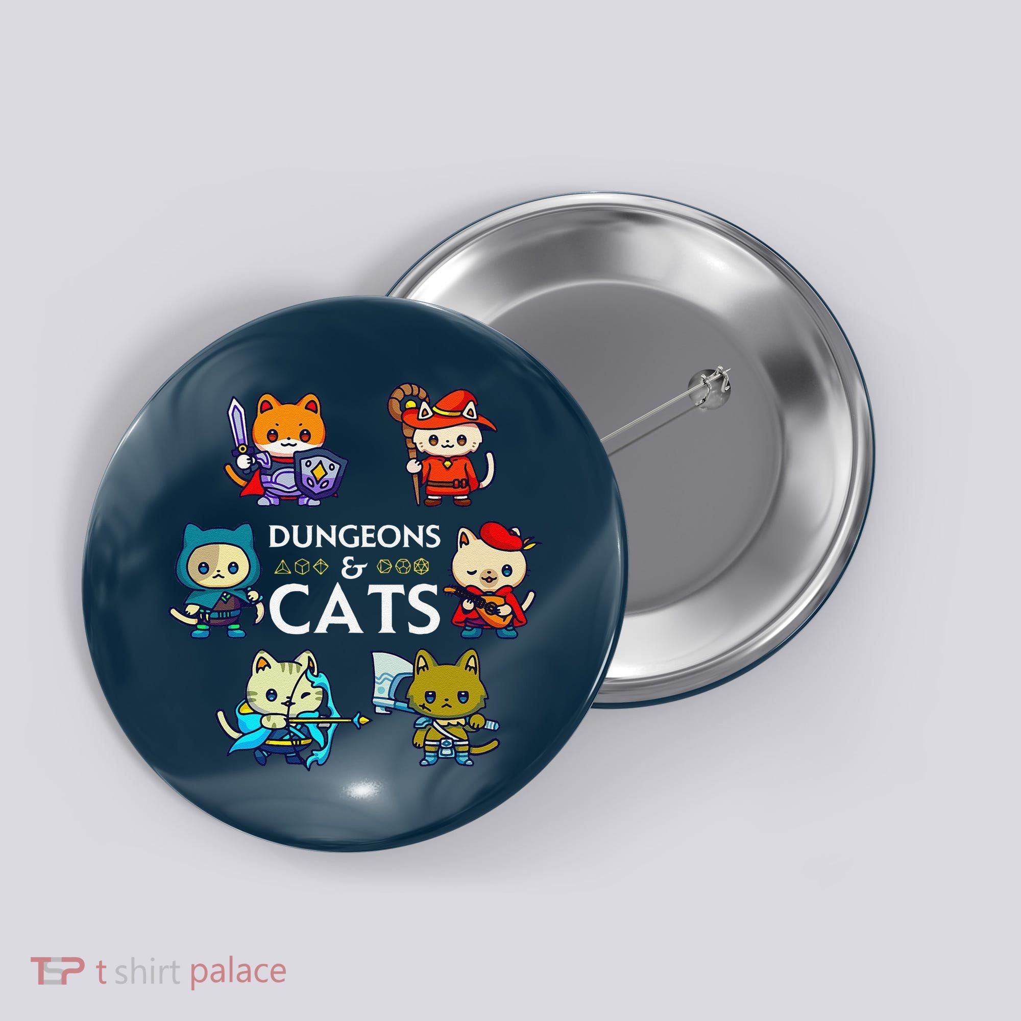 Rpg Gamer And Cats D20 Dice Nerdy Cute Cat Button