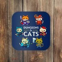 Rpg Gamer And Cats D20 Dice Nerdy Cute Cat Coaster thumb 0