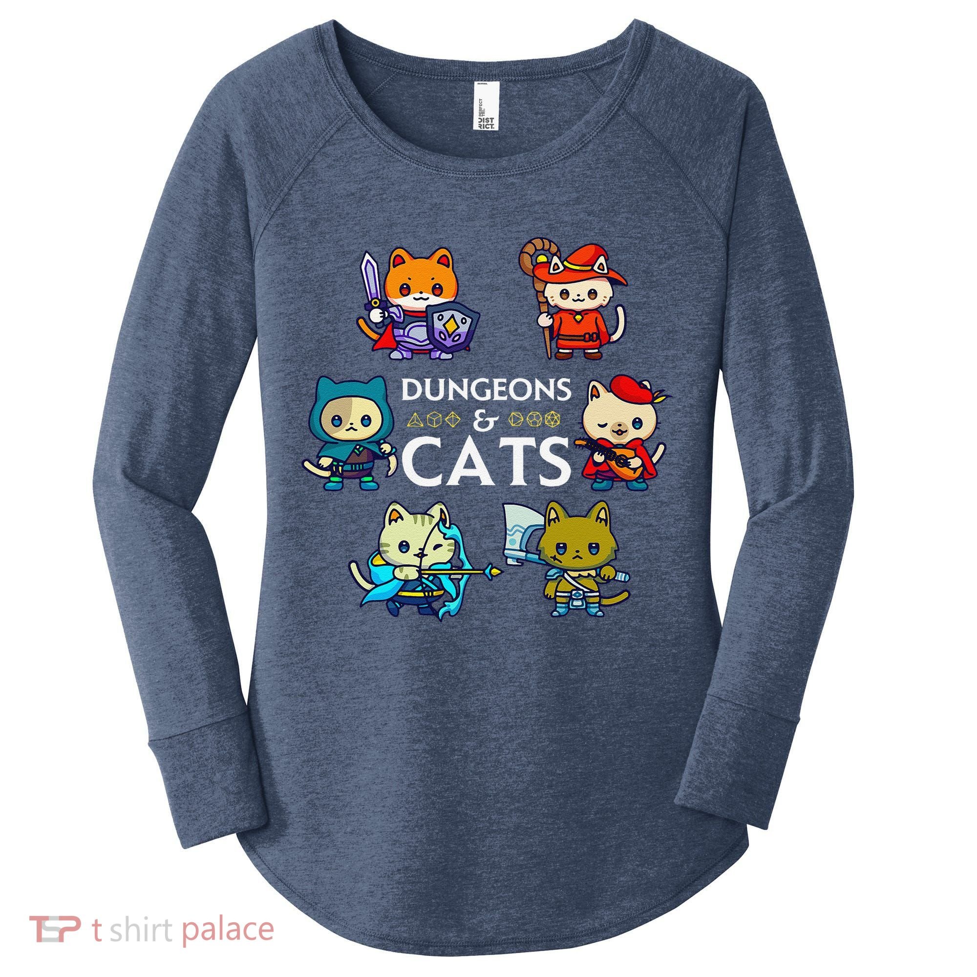 Rpg Gamer And Cats D20 Dice Nerdy Cute Cat Women's Perfect Tri Tunic Long Sleeve Shirt