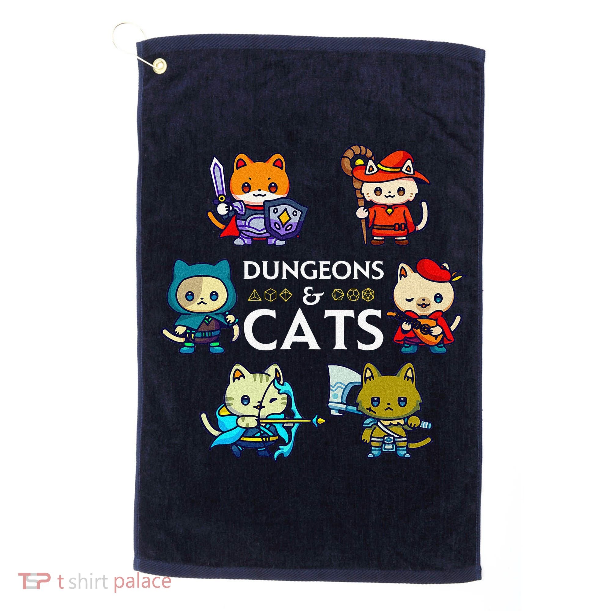 Rpg Gamer And Cats D20 Dice Nerdy Cute Cat Golf Towel
