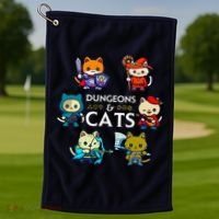 Rpg Gamer And Cats D20 Dice Nerdy Cute Cat Golf Towel thumb 1
