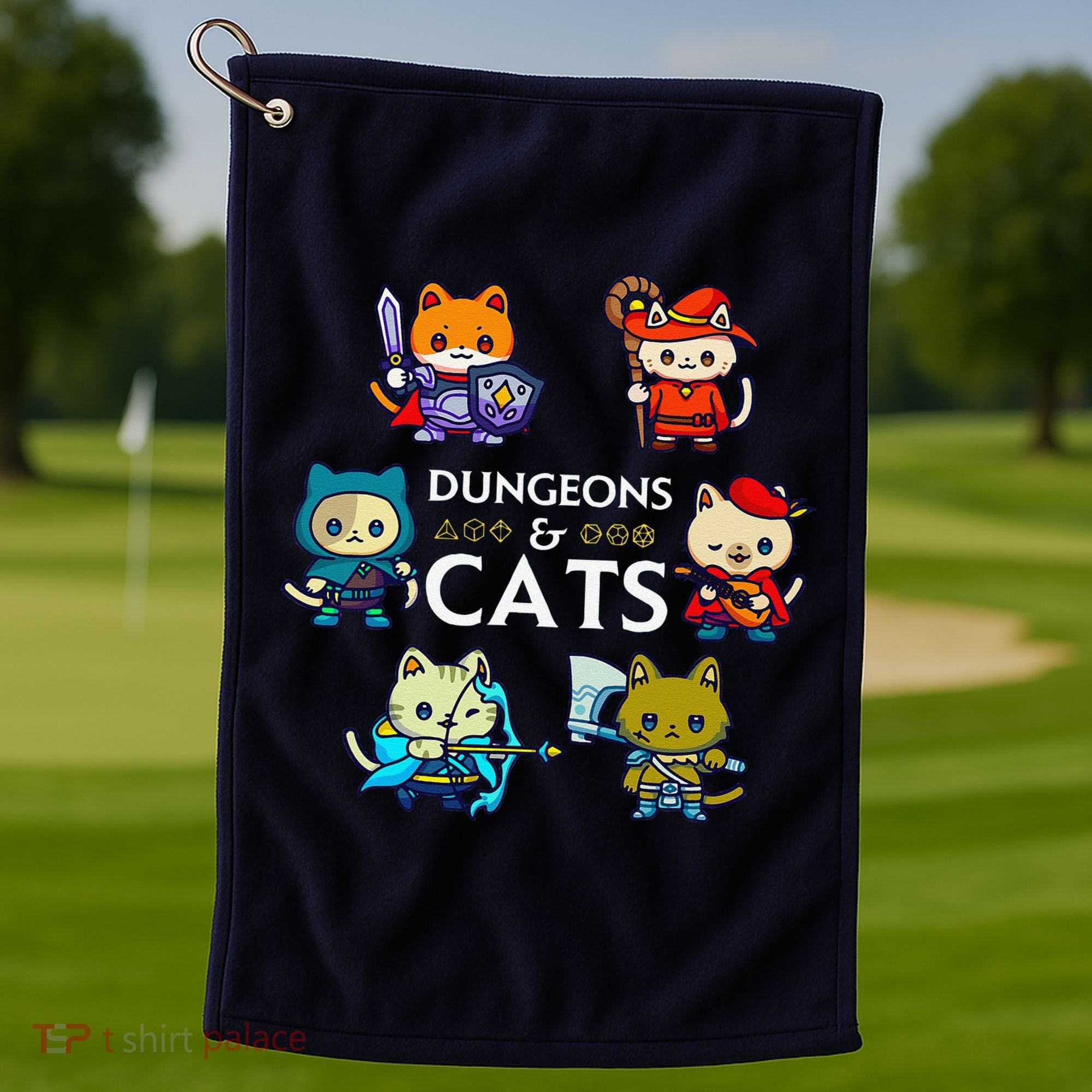 Rpg Gamer And Cats D20 Dice Nerdy Cute Cat Golf Towel