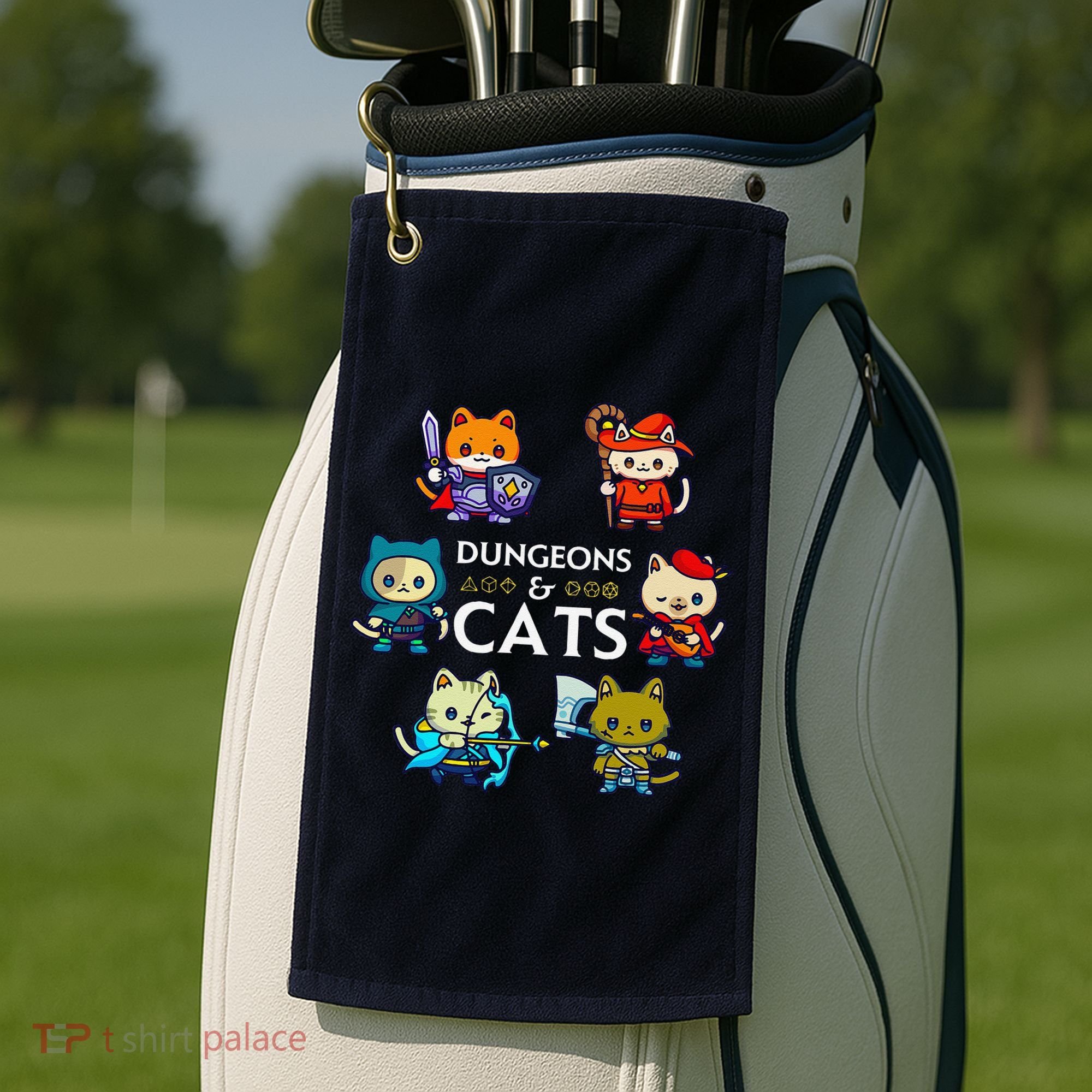 Rpg Gamer And Cats D20 Dice Nerdy Cute Cat Golf Towel