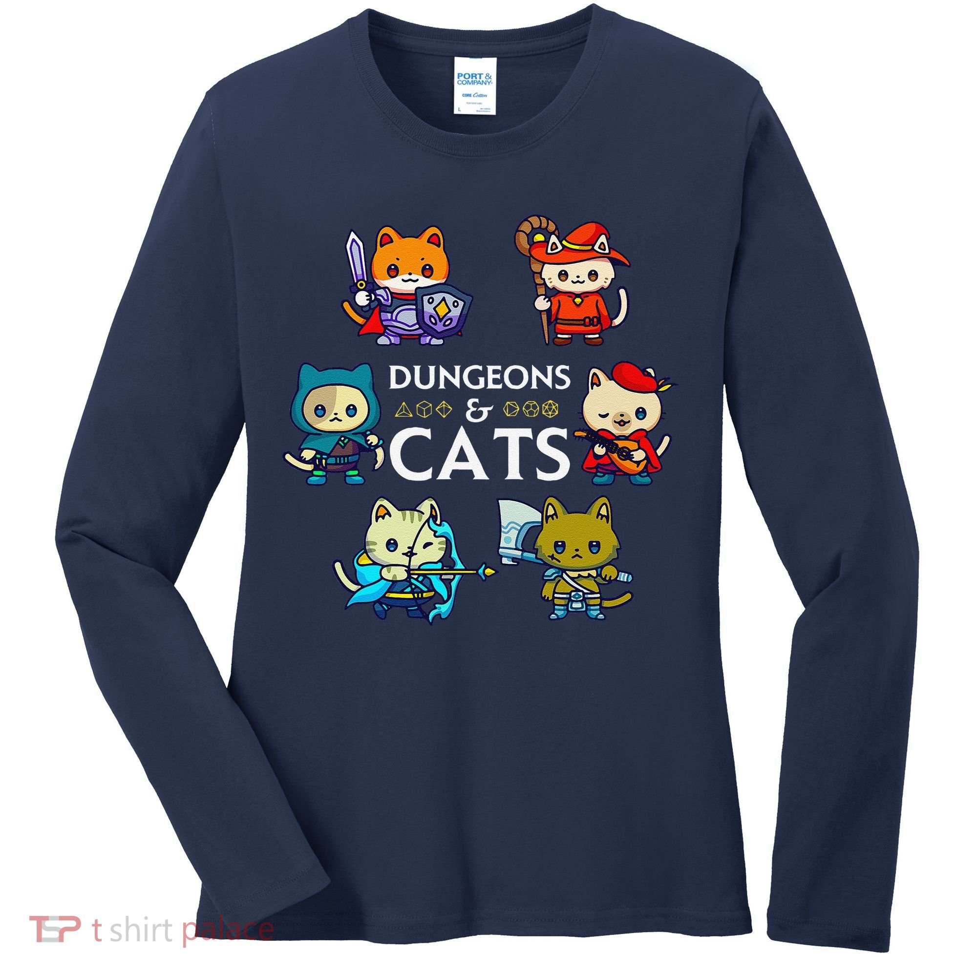 Rpg Gamer And Cats D20 Dice Nerdy Cute Cat Women's Long Sleeve Shirt