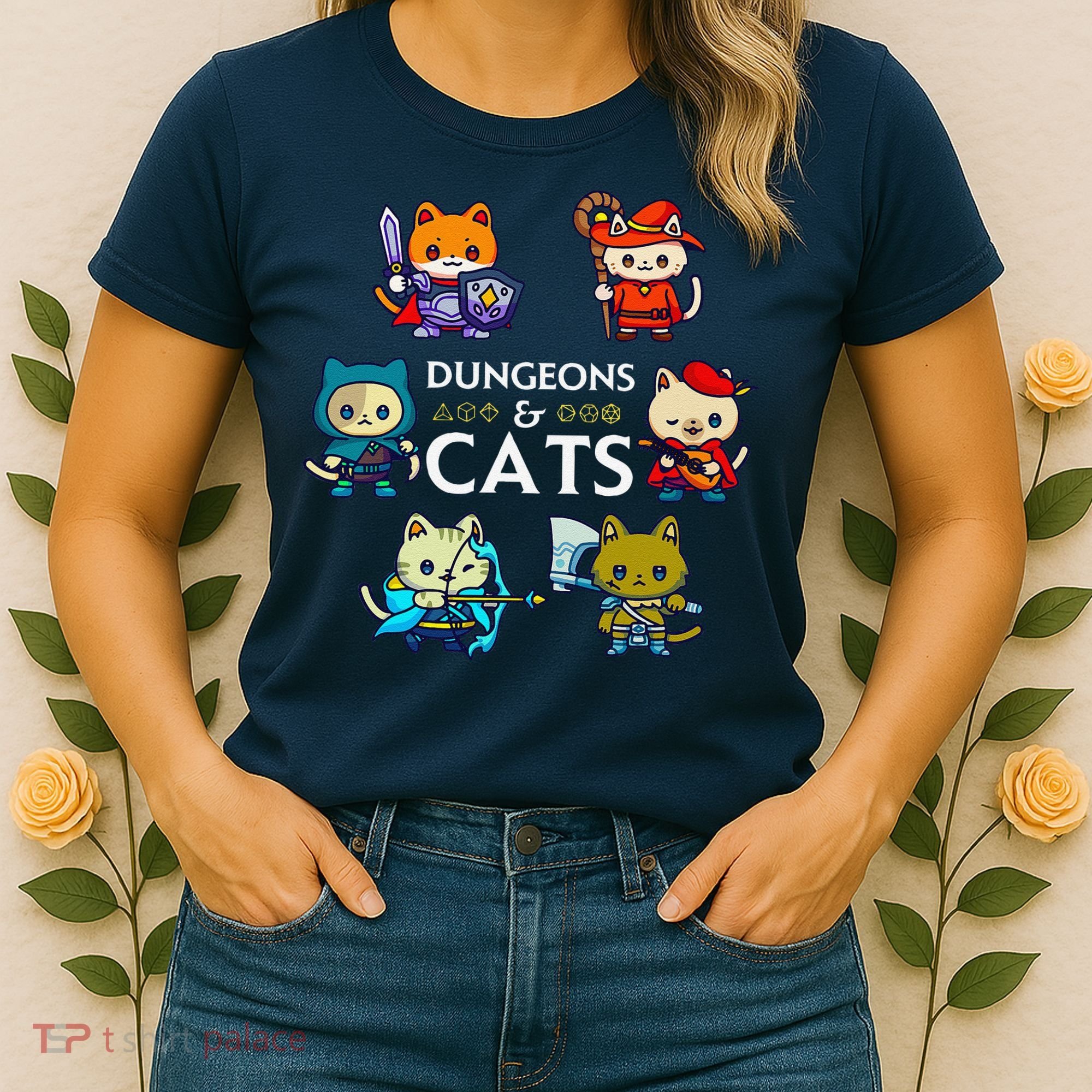 Rpg Gamer And Cats D20 Dice Nerdy Cute Cat Women's T-Shirt