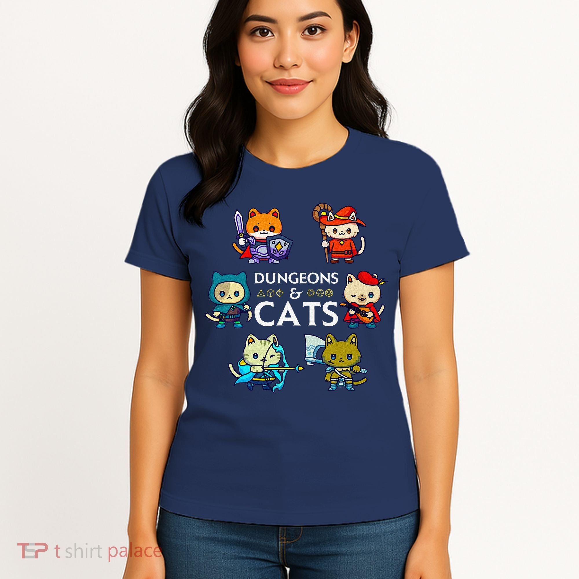 Rpg Gamer And Cats D20 Dice Nerdy Cute Cat Women's T-Shirt