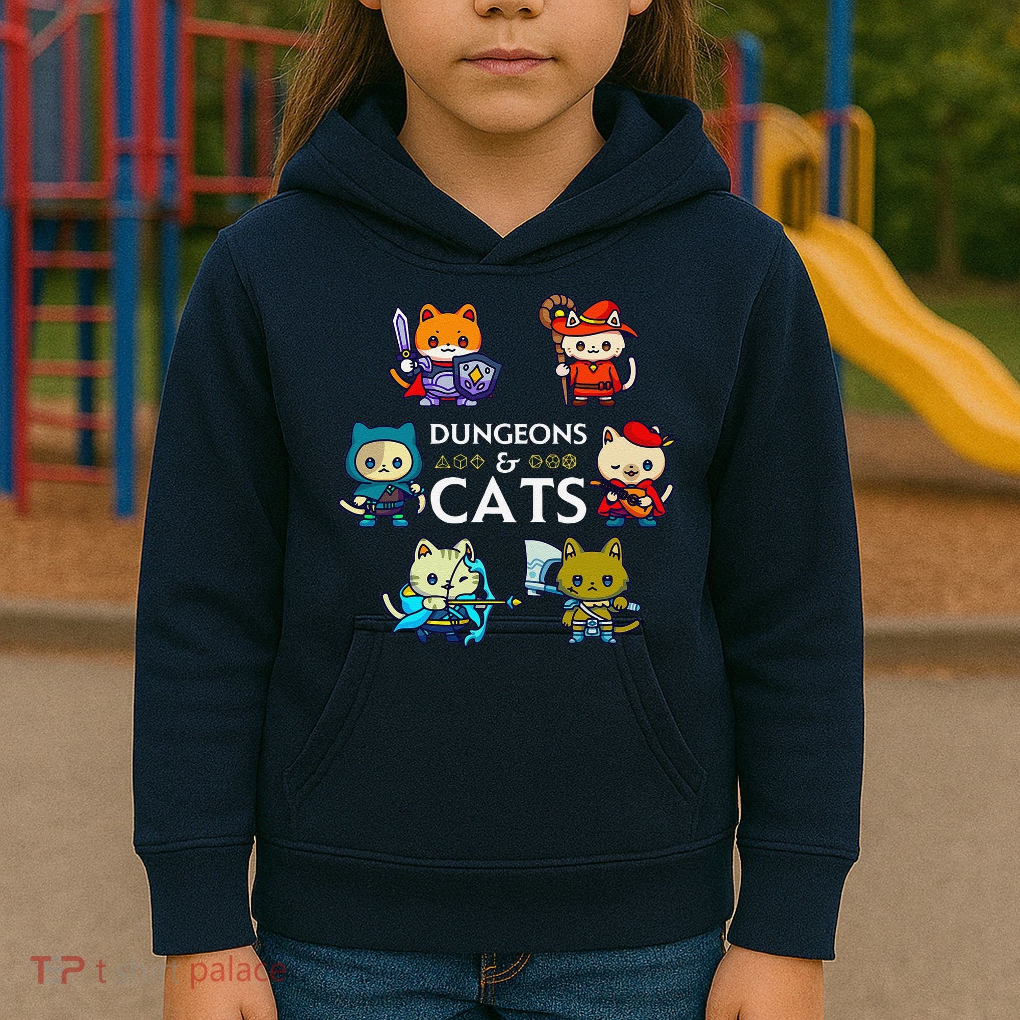 Rpg Gamer And Cats D20 Dice Nerdy Cute Cat Kids Hoodie